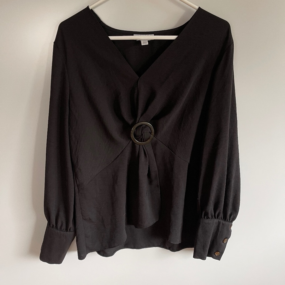 Topshop Black Knot Front Pull‎ On Blouse Size 14